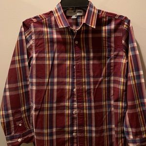 Long sleeve burgundy plaid shirt
